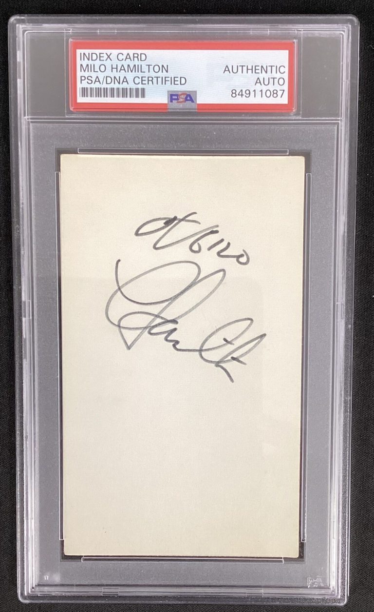Milo Hamilton￼ Signed Index Card Baseball HOF Announcer Braves Autograph PSA/DNA