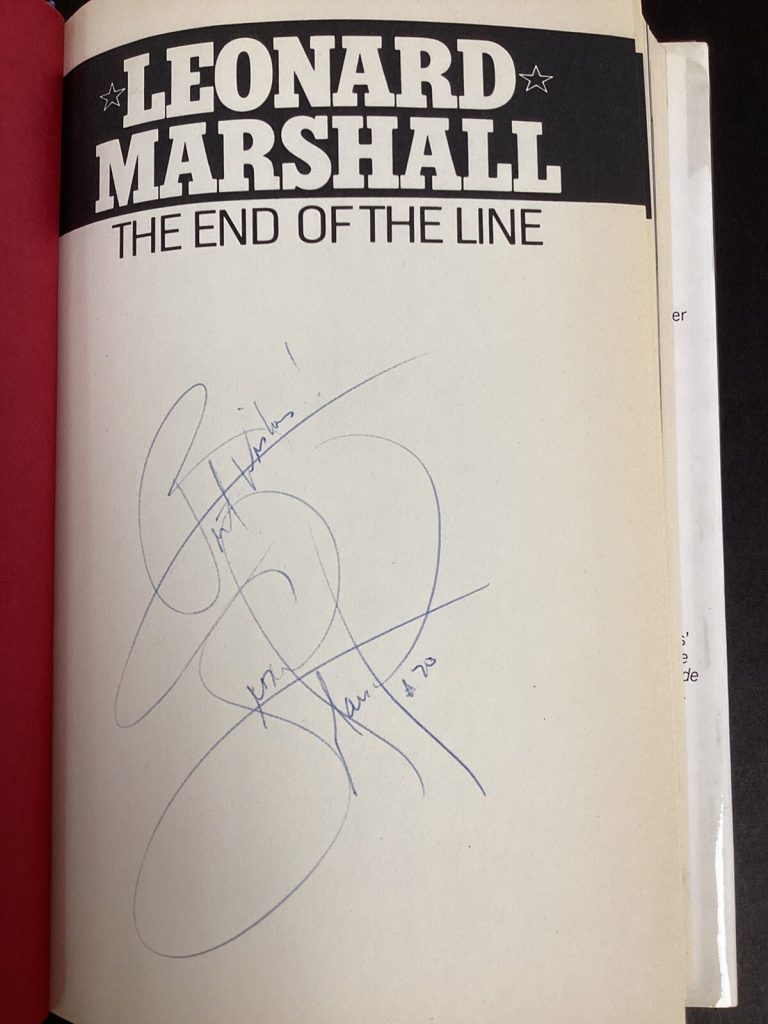 Leonard Marshall Signed Book End Of The Line NY Giants Football Autograph TPG