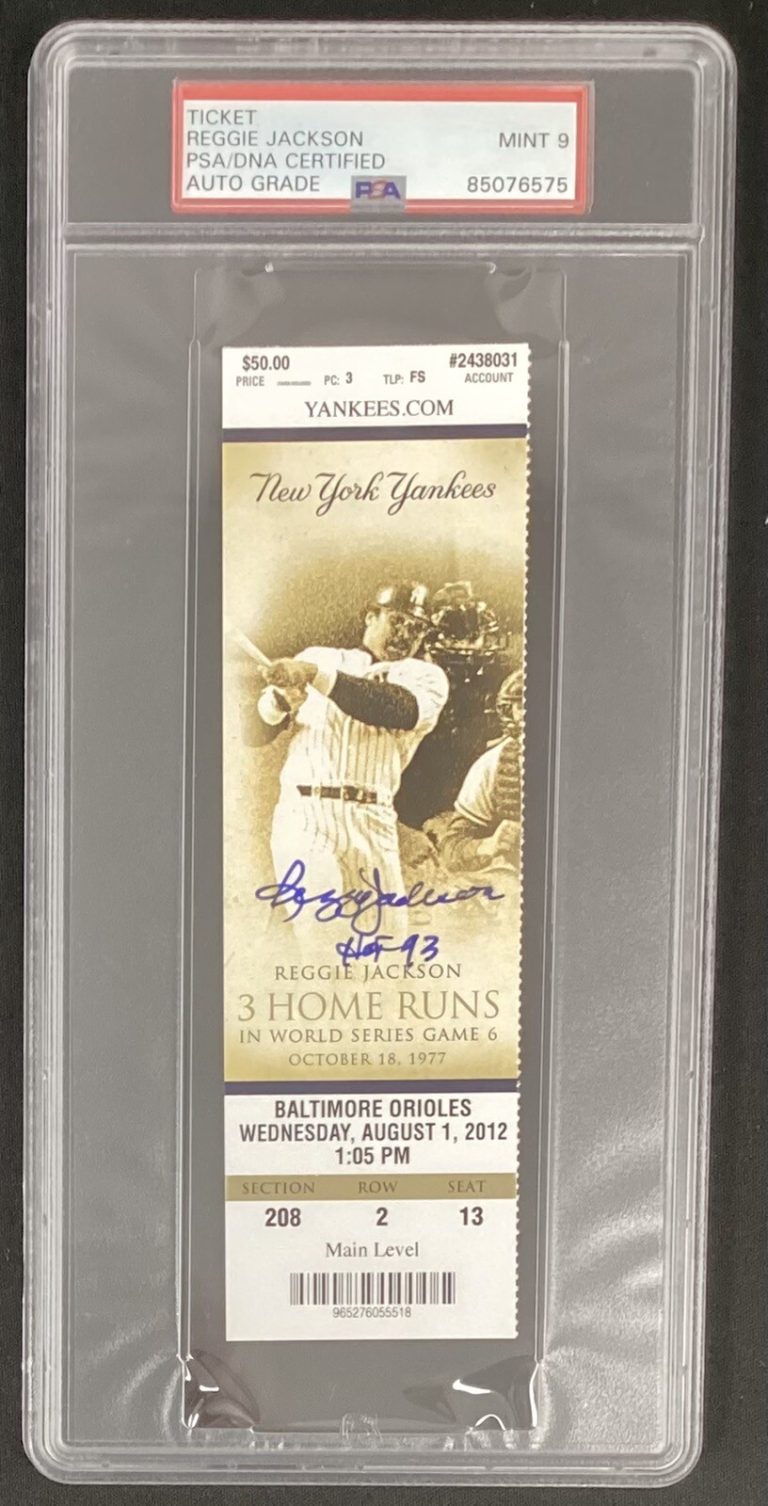 Reggie Jackson Signed Ticket 10/18/77 3 HR Yankees Comm Autograph PSA/DNA Mint 9