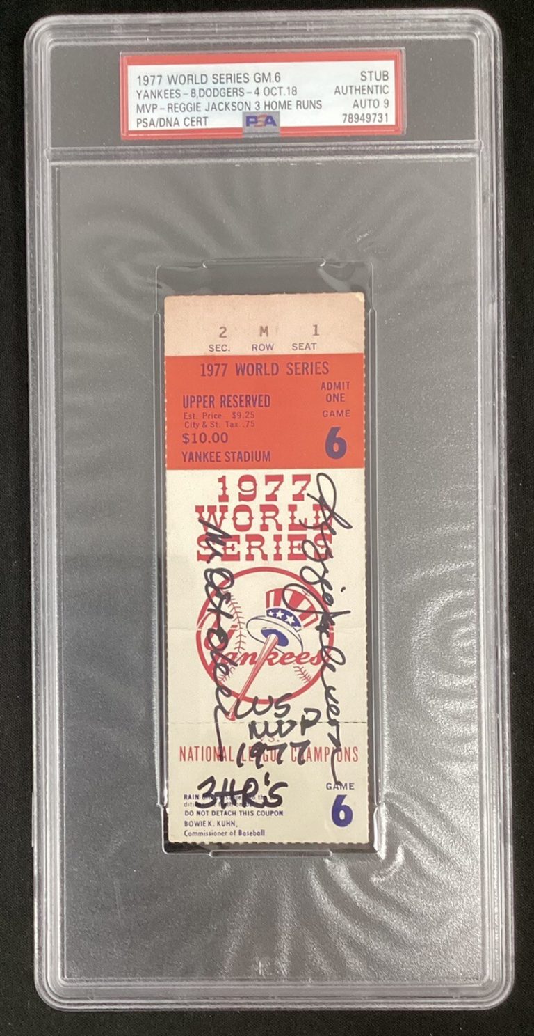 Reggie Jackson Signed Ticket 1977 WS MVP Game 6 Mr October PSA/DNA Autograph 9
