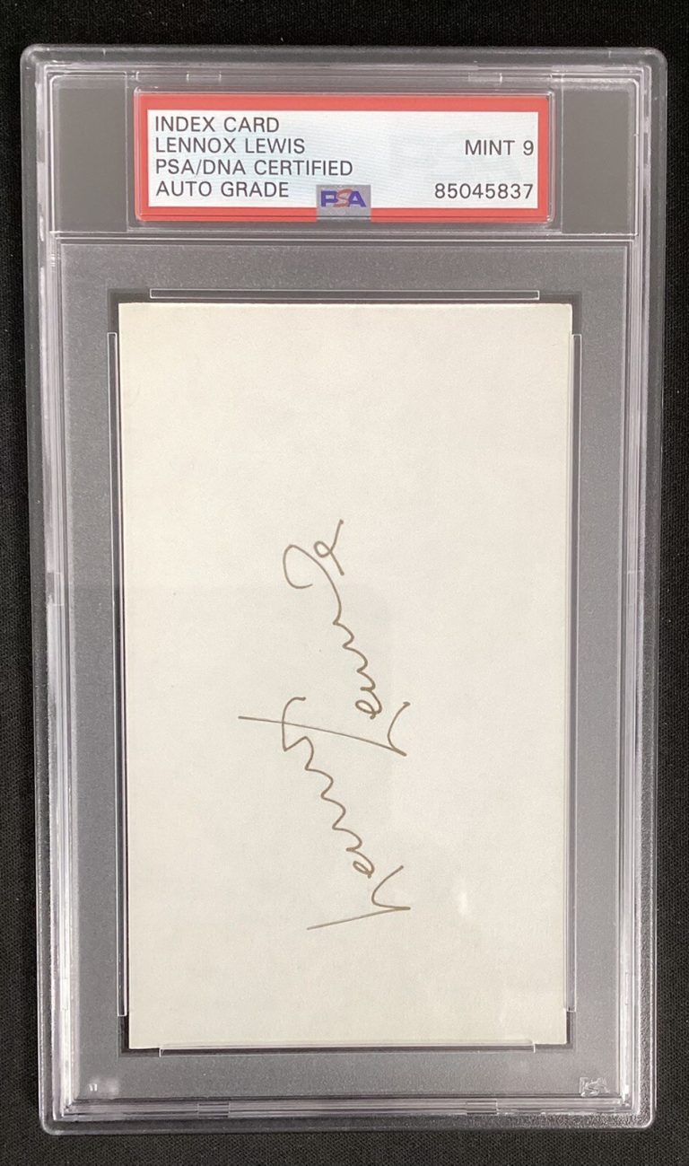 Lennox Lewis Signed Index Card Boxing HOF Autograph Mike Tyson PSA/DNA Mint 9