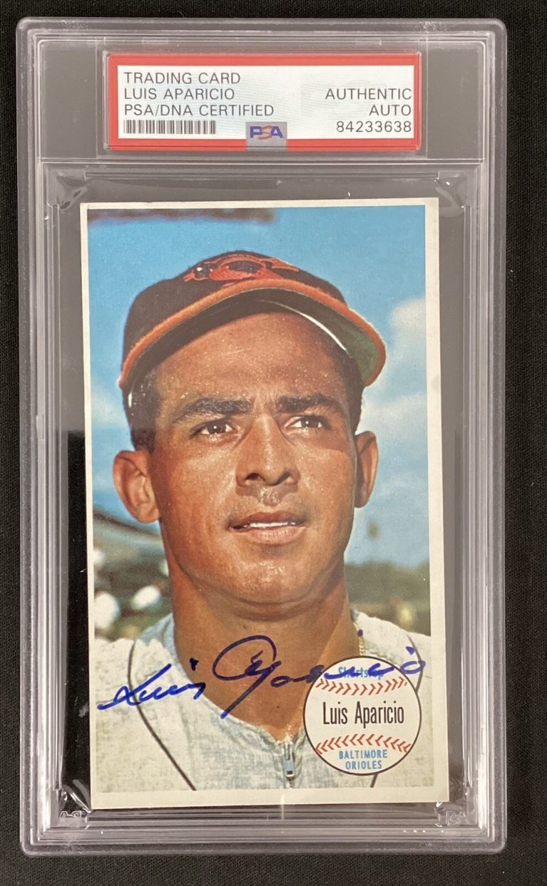 Luis Aparicio Signed 1964 Topps Giants #39 Card Orioles Autograph HOF PSA/DNA