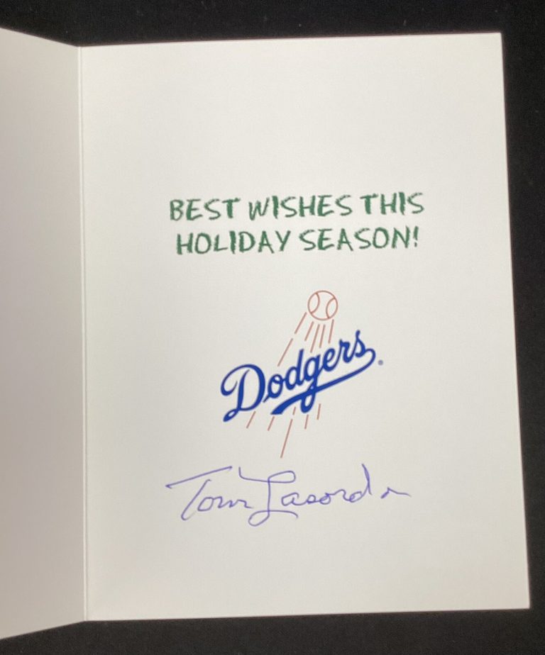 Tommy Lasorda Signed Christmas Card 2003 Dodgers Baseball HOF Autograph JSA #1