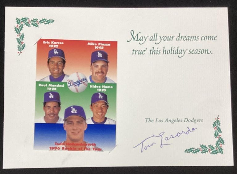 Tommy Lasorda Signed Christmas Card Dodgers ROY Nomo Baseball HOF Autograph JSA