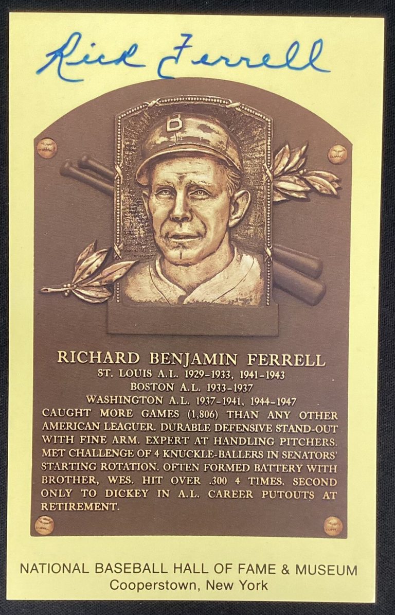 Rick Ferrell Signed Gold HOF Plaque Postcard Yellow Autograph STL Browns JSA