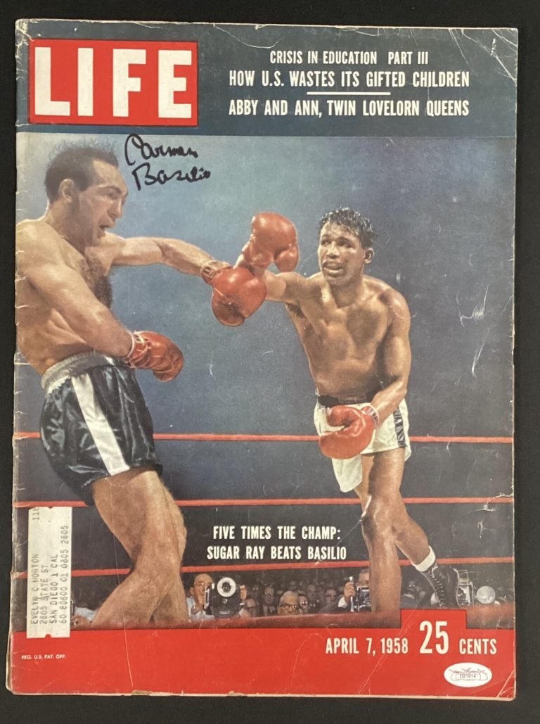 Carmen Basilio Signed Life Mag 1958 Boxing Sugar Ray Robinson Autograph BlAk JSA