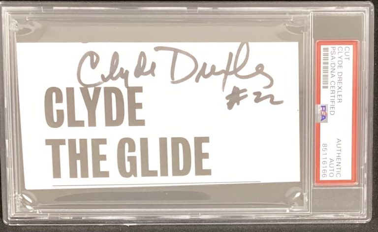 Clyde Drexler Signed Cut Basketball Houston Rockets NBA HOF Autograph PSA/DNA