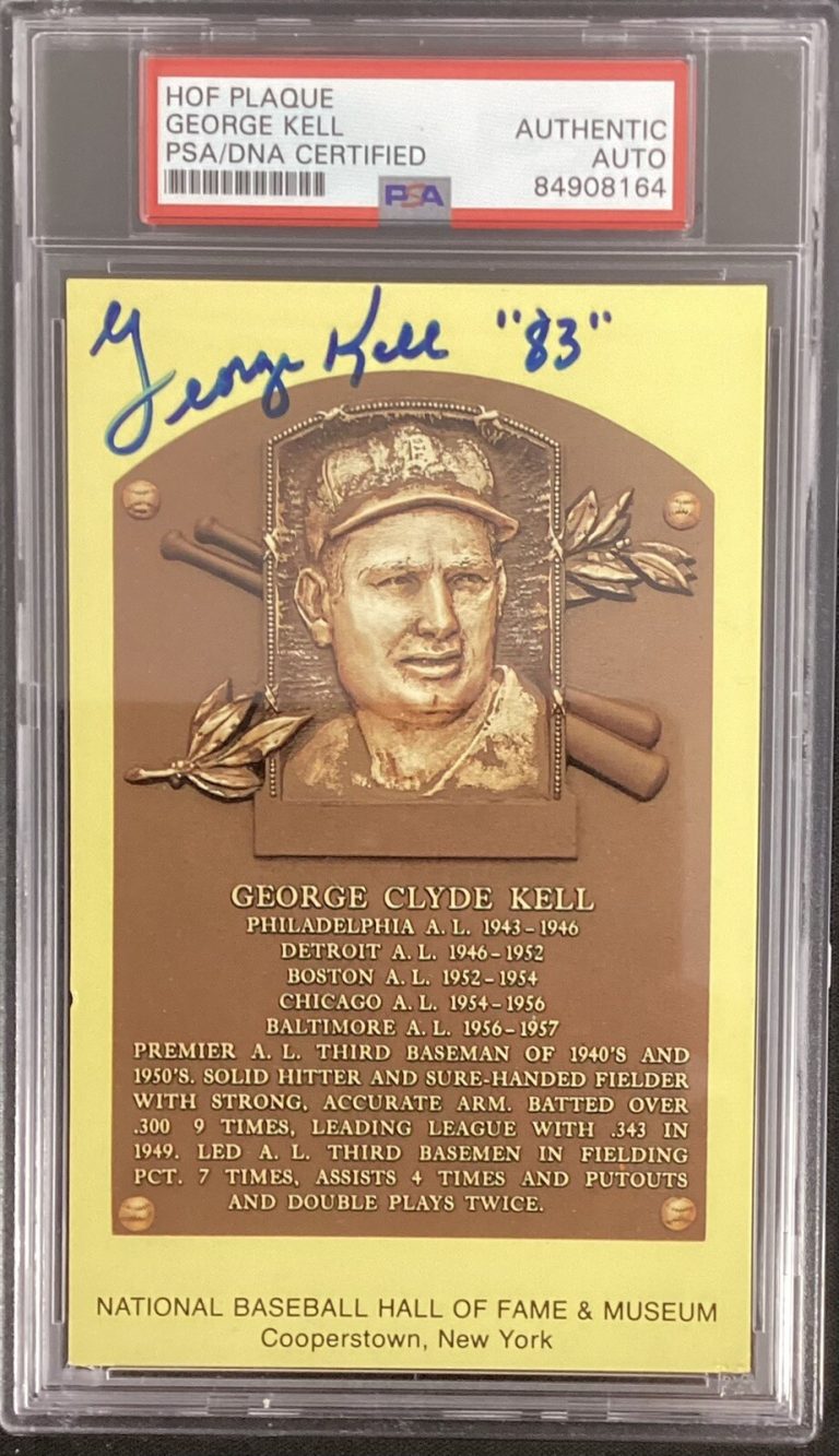 George Kell Signed Gold HOF Plaque Postcard Yellow Tigers “83” Autograph PSA/DNA