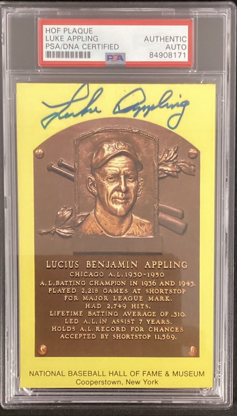 Luke Appling Signed Plaque Postcard Yellow White Sox Gold HOF Autograph PSA/DNA
