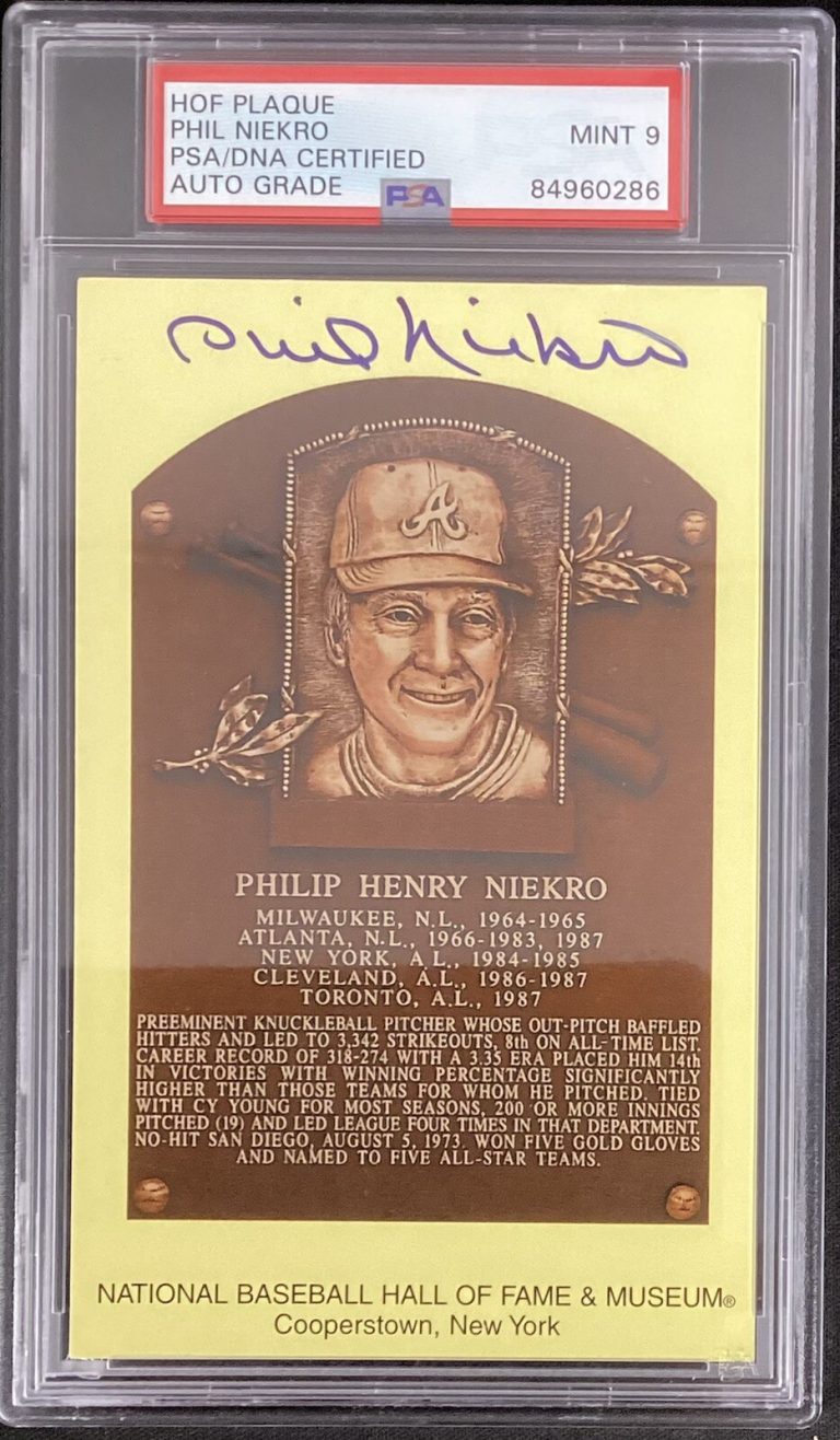 Phil Niekro Signed Gold HOF Plaque Postcard Yellow Braves Autograph PSA/DNA 9 #2