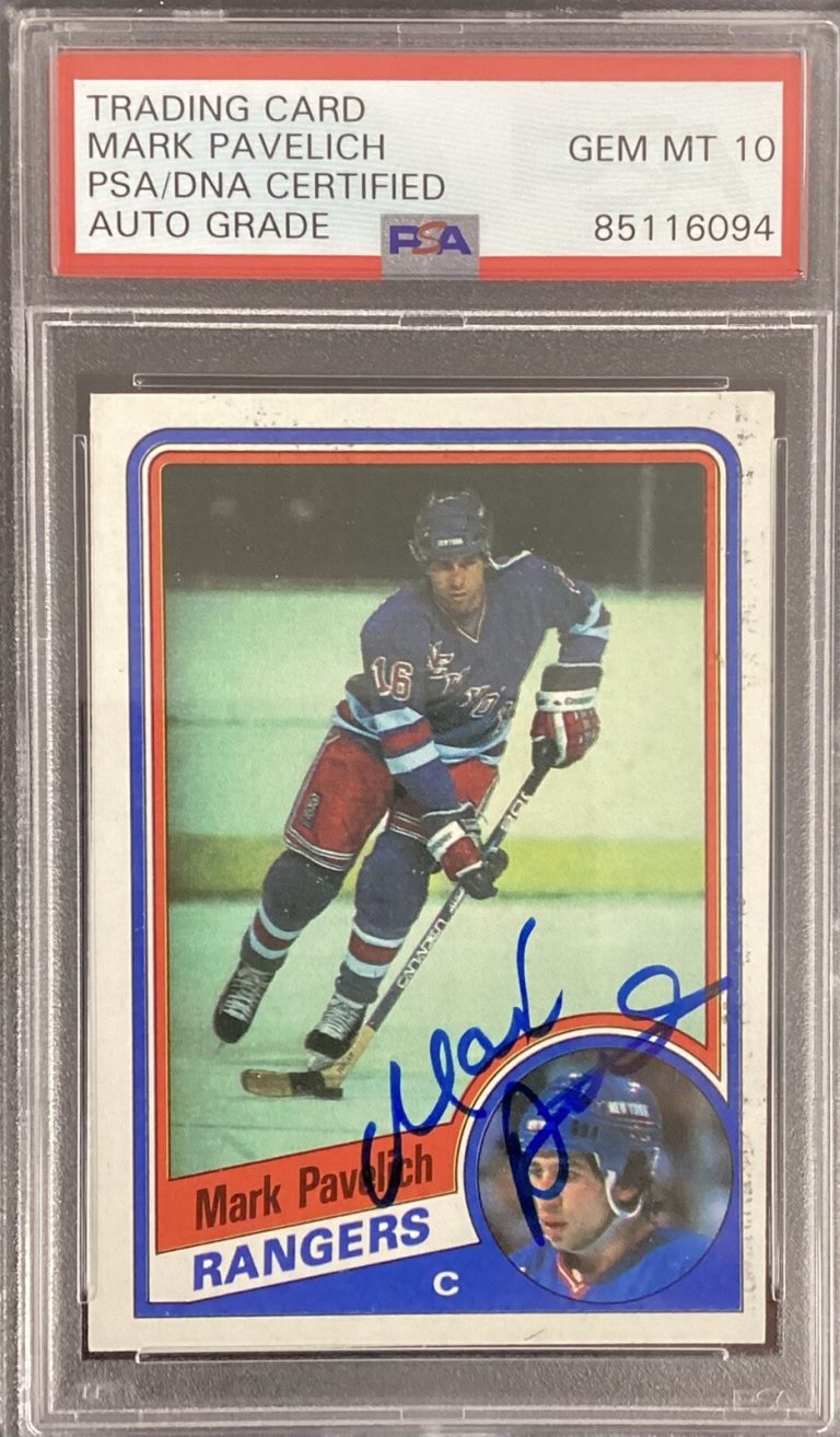 Mark Pavelich Signed 1984 OPC #113 Hockey Card Rangers 1980 Autograph PSA/DNA 10