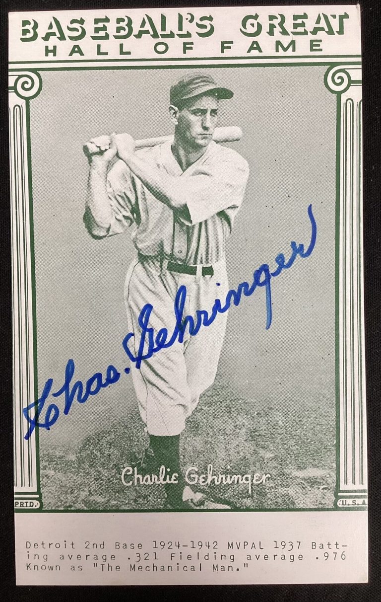 Charlie Gehringer Signed 1977 Baseball's Great HOF Postcard Cards Autograph TPG