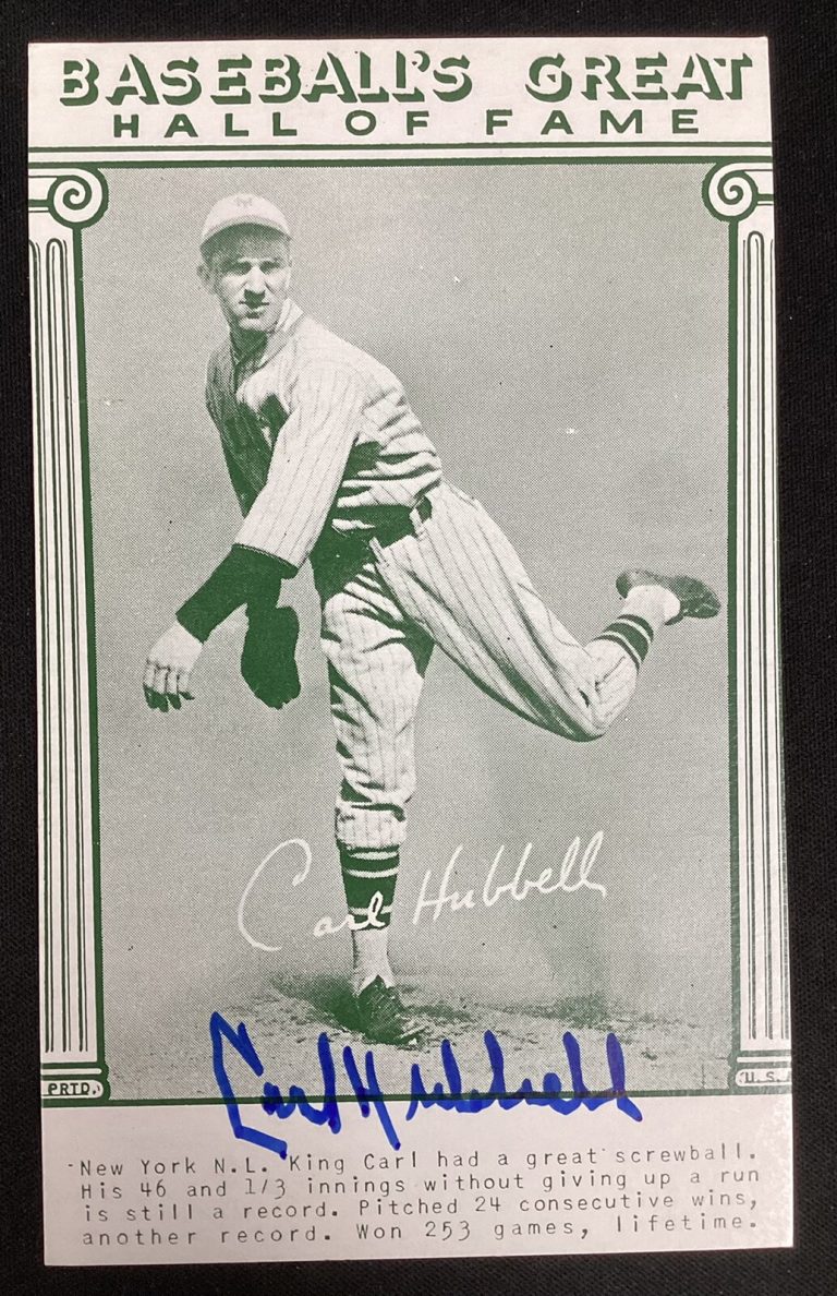 Carl Hubbell Signed 1977 Baseball's Great HOF Postcard Cards Autograph TPG