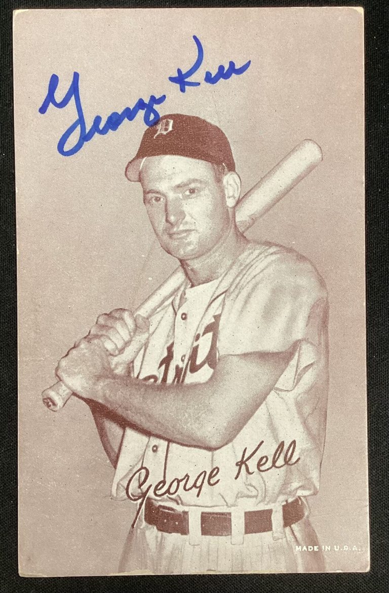 George Kell Signed 1947-1966 Exhibits HOF Baseball Postcard Tigers Autograph TPG
