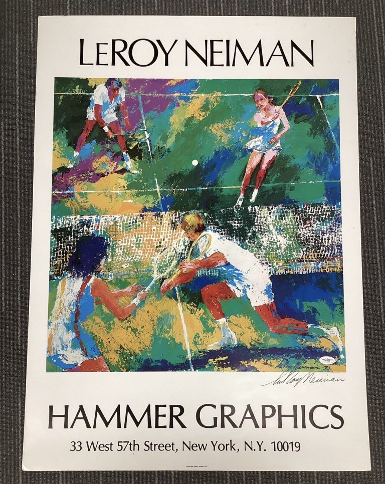 LeRoy Neiman Signed Print Tennis Mixed Doubles Sports Artist Autograph PSA/DNA