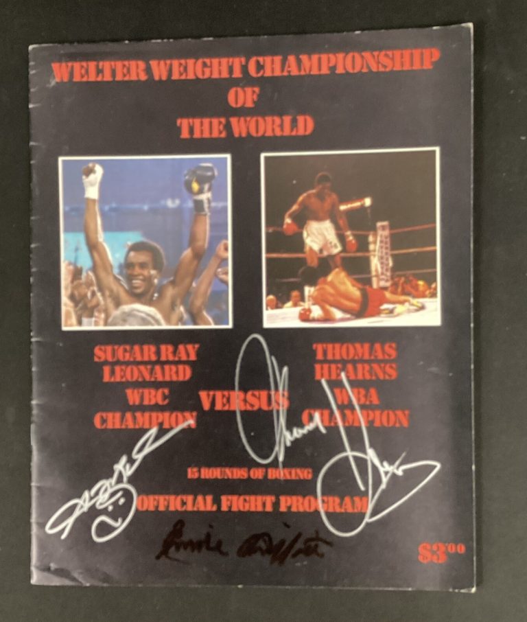 Sugar Ray Leonard Thomas Hearns Signed Fight Program Boxing Champs Autograph JSA