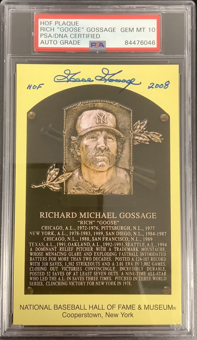 Goose Gossage Signed Gold HOF Plaque Postcard Yellow Yankees PSA/DNA Auto Gem 10