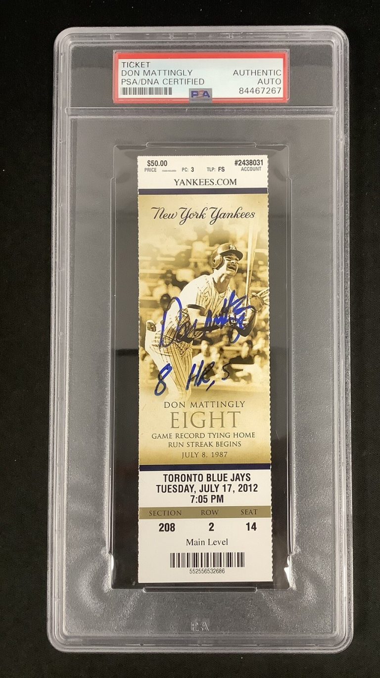 Don Mattingly Signed Full Ticket 6/30/12 Yankees Autograph 8 HRs Insc PSA/DNA
