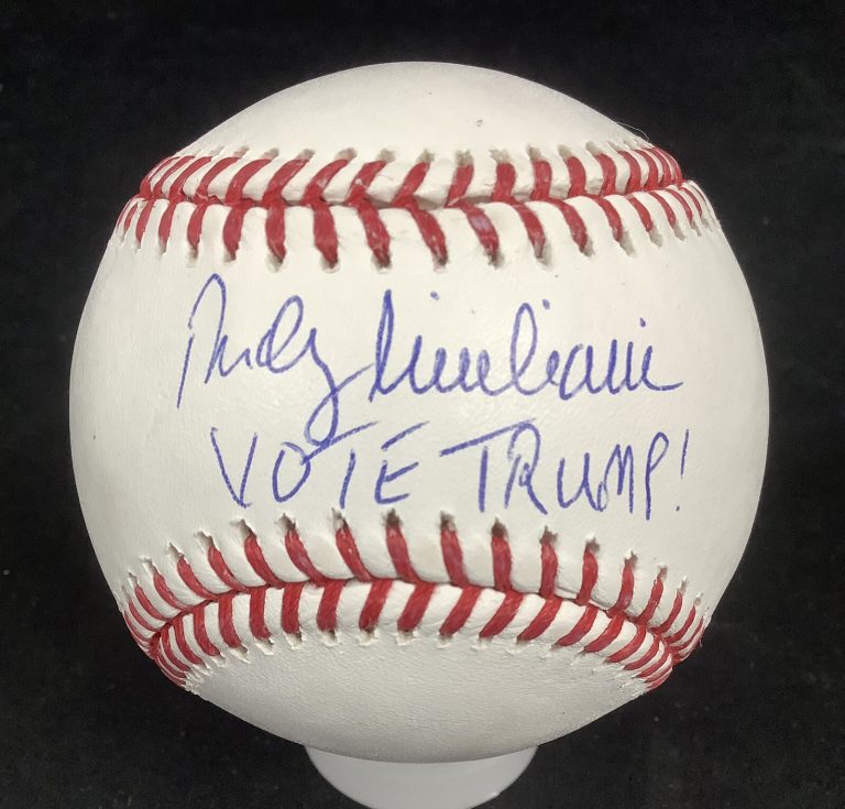 Rudy Giuliani Signed Baseball OMLB Mayor Yankees Vote Trump Insc Autograph BAS
