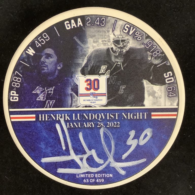 Henrik Lundqvist Signed Puck Retirement Game 1/28/22 MSG Rangers LE Fanatics B