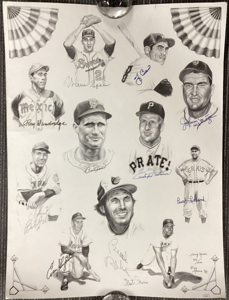 HOFers Multi Signed Poster Greg Speece 1990 Baseball Yogi Berra Brooks Auto JSA