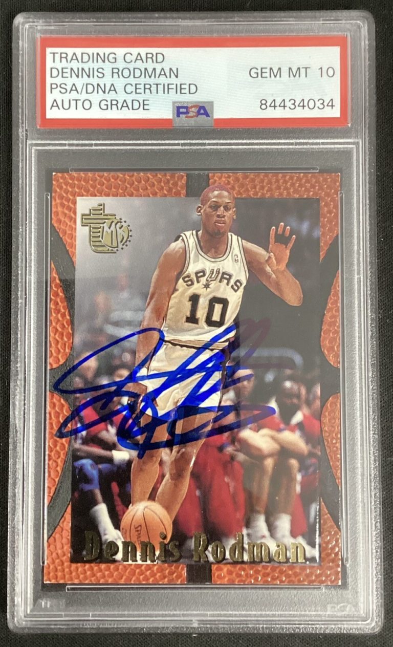 Dennis Rodman Signed 1995 Topps #89 Pistons Card Auto HOF PSA/DNA GEM MT 10