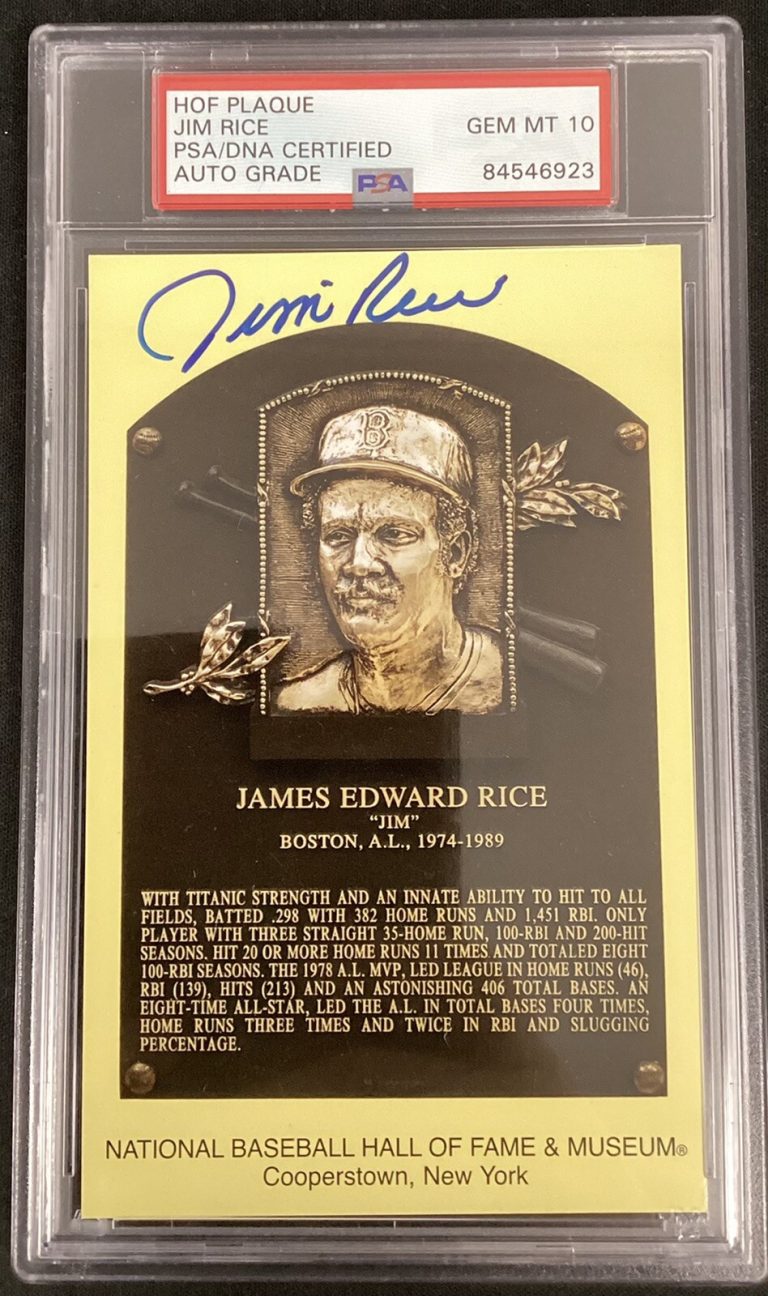 Jim Rice Signed Gold Plaque HOF Postcard Yellow Red Sox PSA/DNA Auto Gem Mt 10