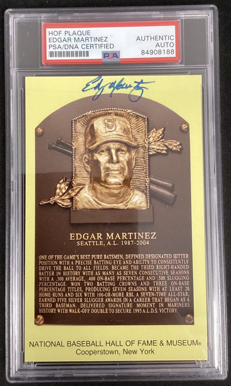 Edgar Martinez Signed Gold HOF Plaque Postcard Yellow Mariners Autograph PSA/DNA
