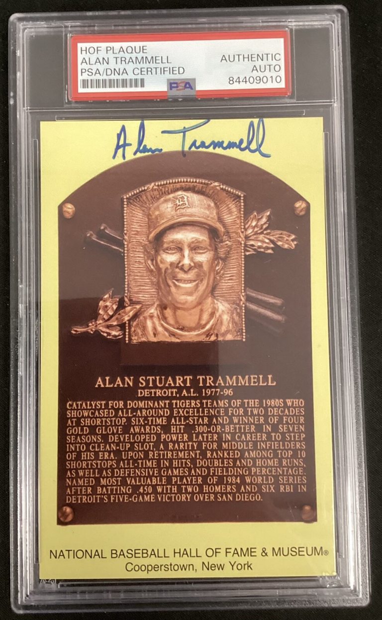 Alan Trammell Signed Gold Plaque HOF Postcard Yellow Tigers Autograph PSA/DNA