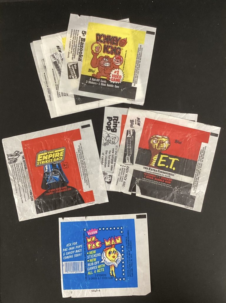 1980’s Topps Fleer Non Sport Lot Of 11 Wax Pack Wrappers Wax Box Donkey Kong E.T