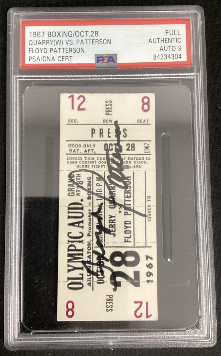Floyd Patterson Signed Full Ticket 10/28/1967 Boxing Autograph PSA/DNA Auto 9