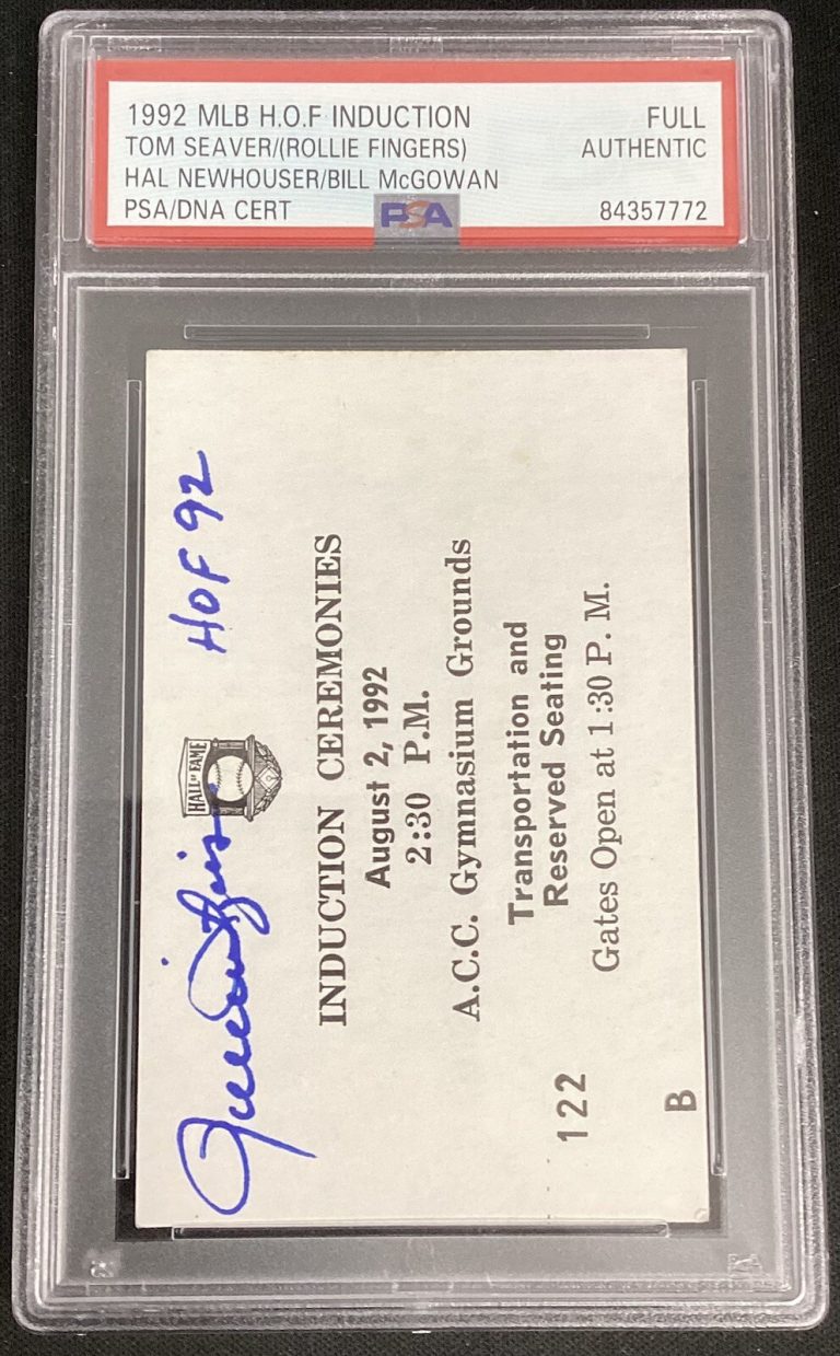 Rollie Fingers Signed Ticket 8/2/1992 Baseball HOF Induction Autograph PSA/DNA