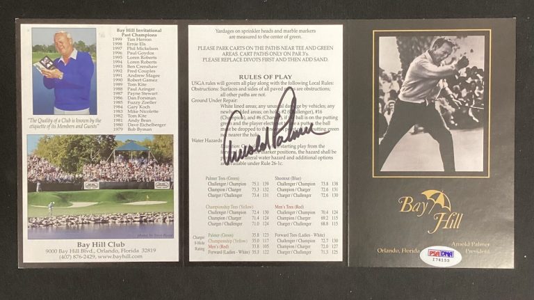 Arnold Palmer Signed Scorecard Golf Bay Hill Club PGA Autograph PSA/DNA