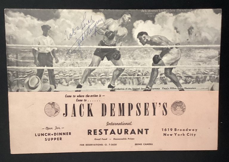Jack Dempsey Signed 1967 Menu Heavyweight Boxing Champ Autograph HOF JSA Auto 8