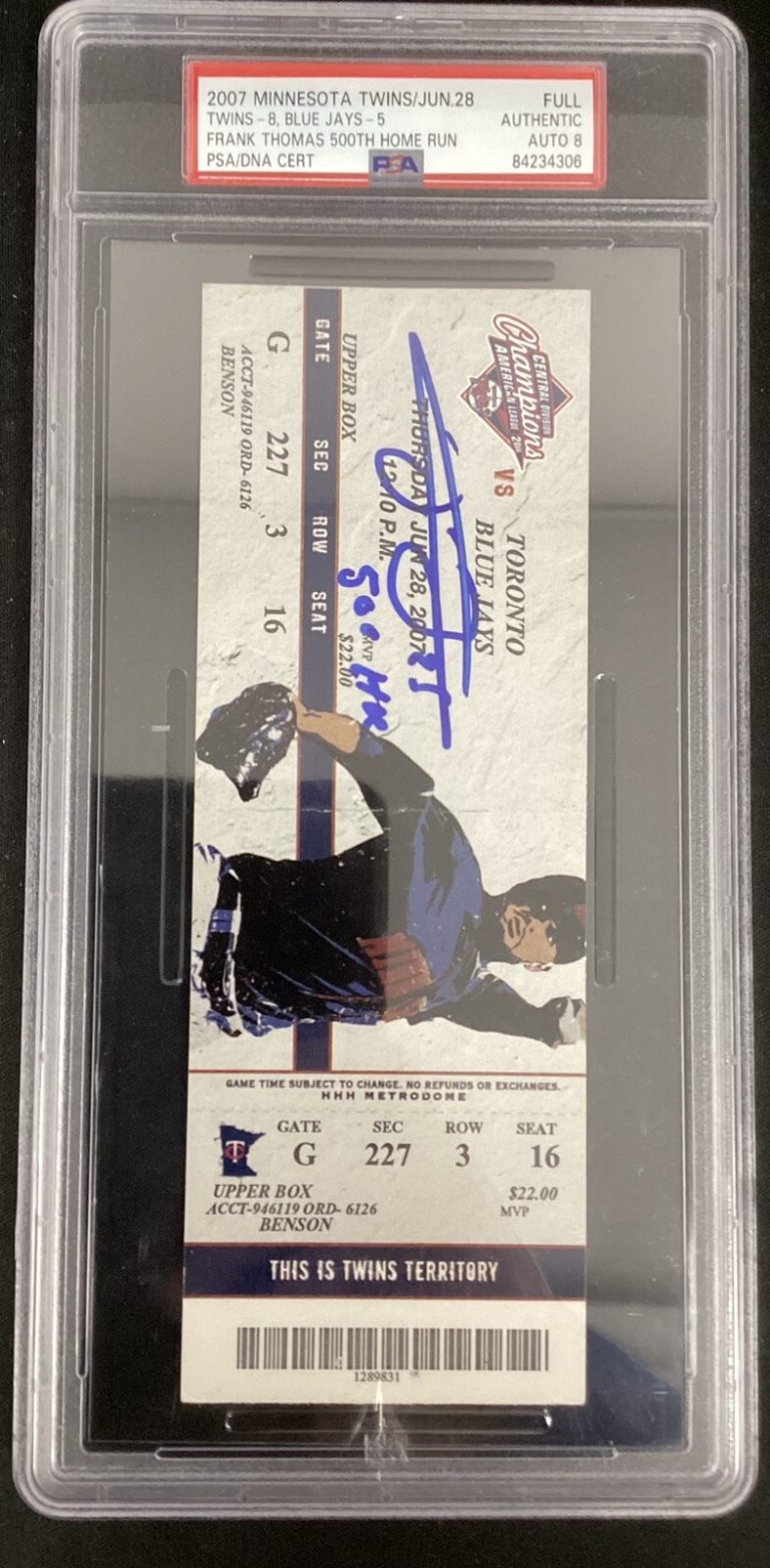Frank Thomas Signed Full Ticket 6/28/2007 500 HR Insc HOF PSA/DNA Auto 8