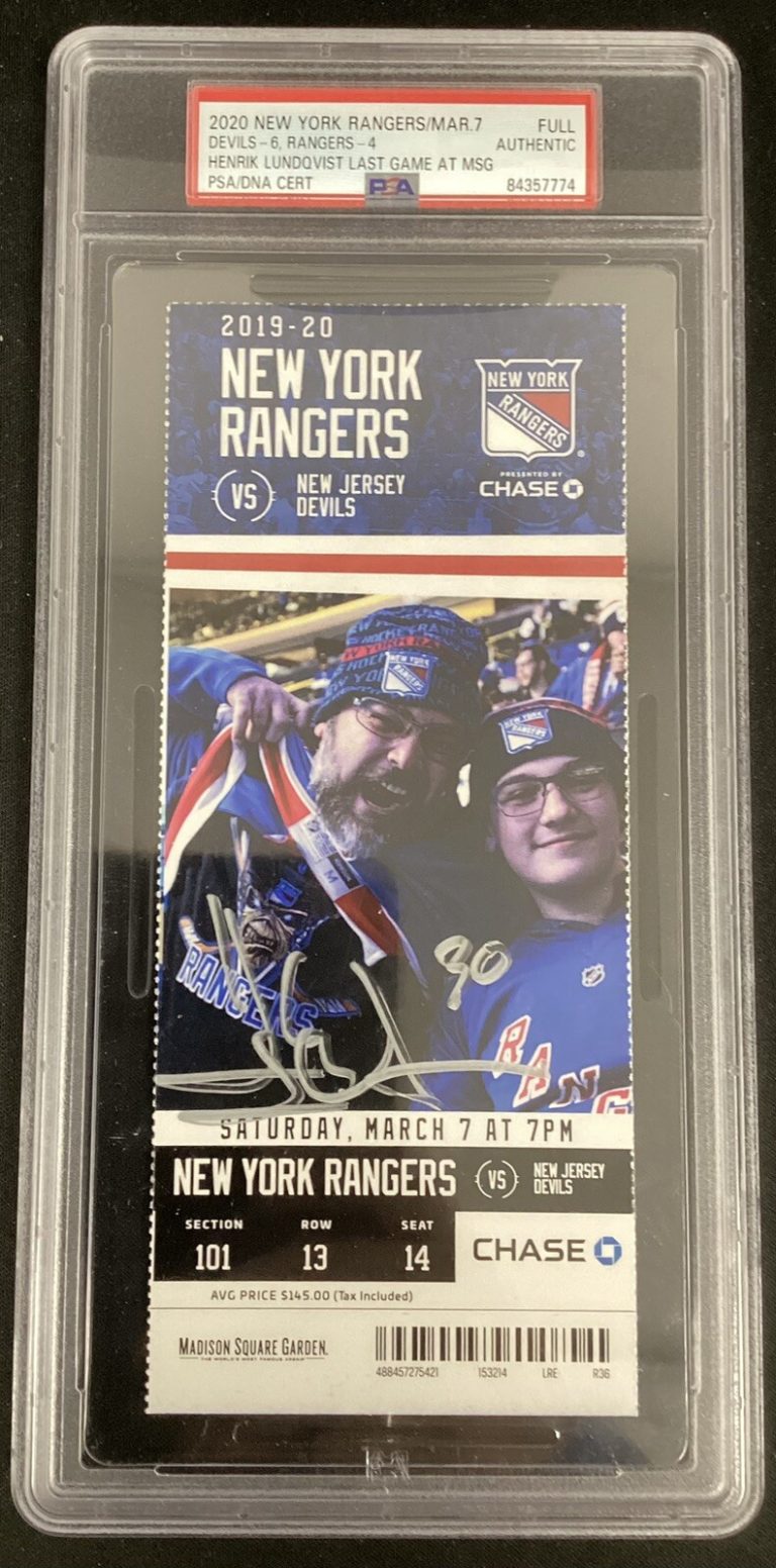 Henrik Lundqvist Signed Full Ticket 3/7/2020 Rangers Last Game At MSG PSA/DNA