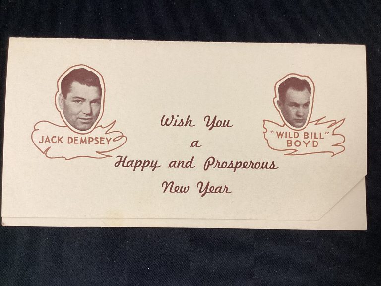 Jack Dempsey 1939 New Year Card Wild Bill Boyd Heavyweight Boxing Champ HOF