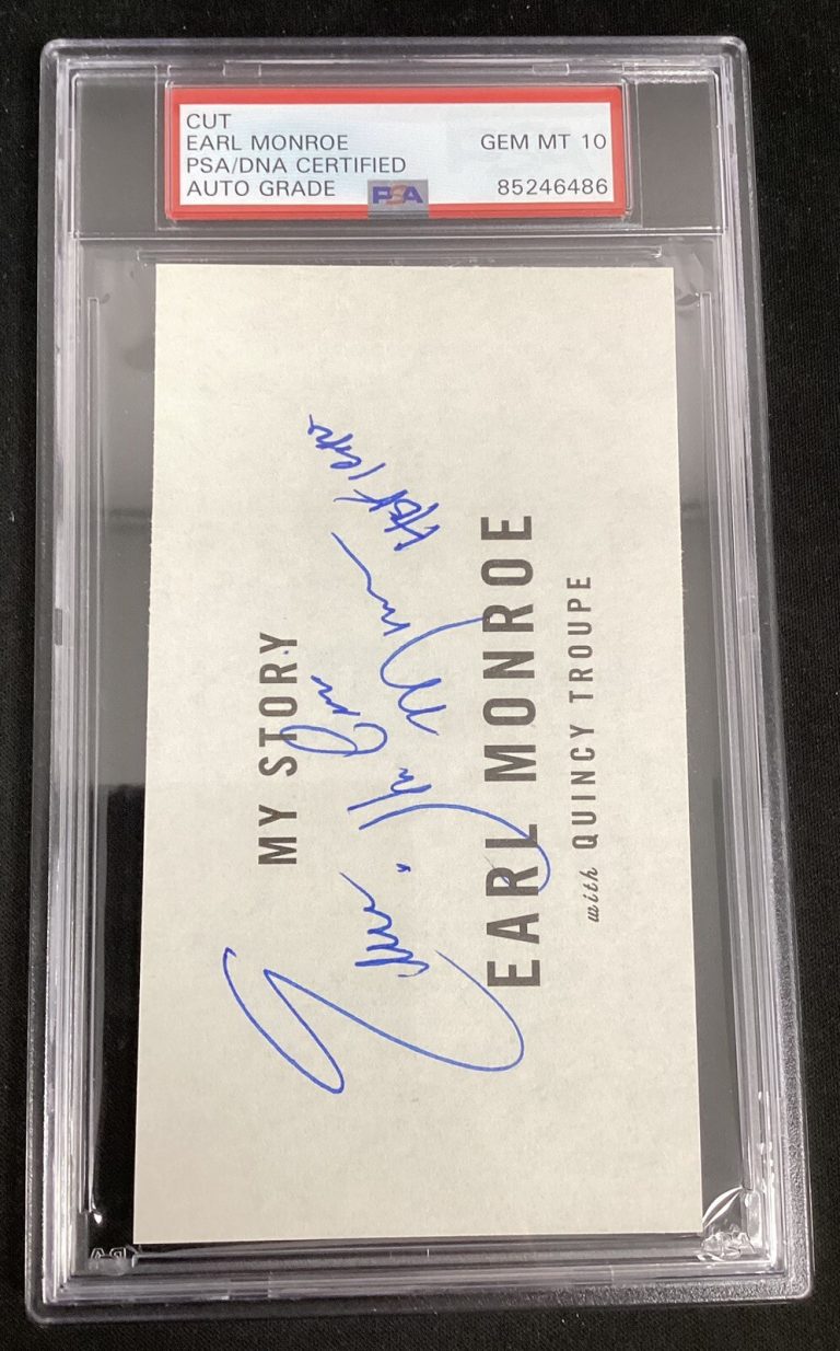 Earl Monroe Signed Page Cut Basketball HOF Autograph New York Knicks PSA/DNA 10
