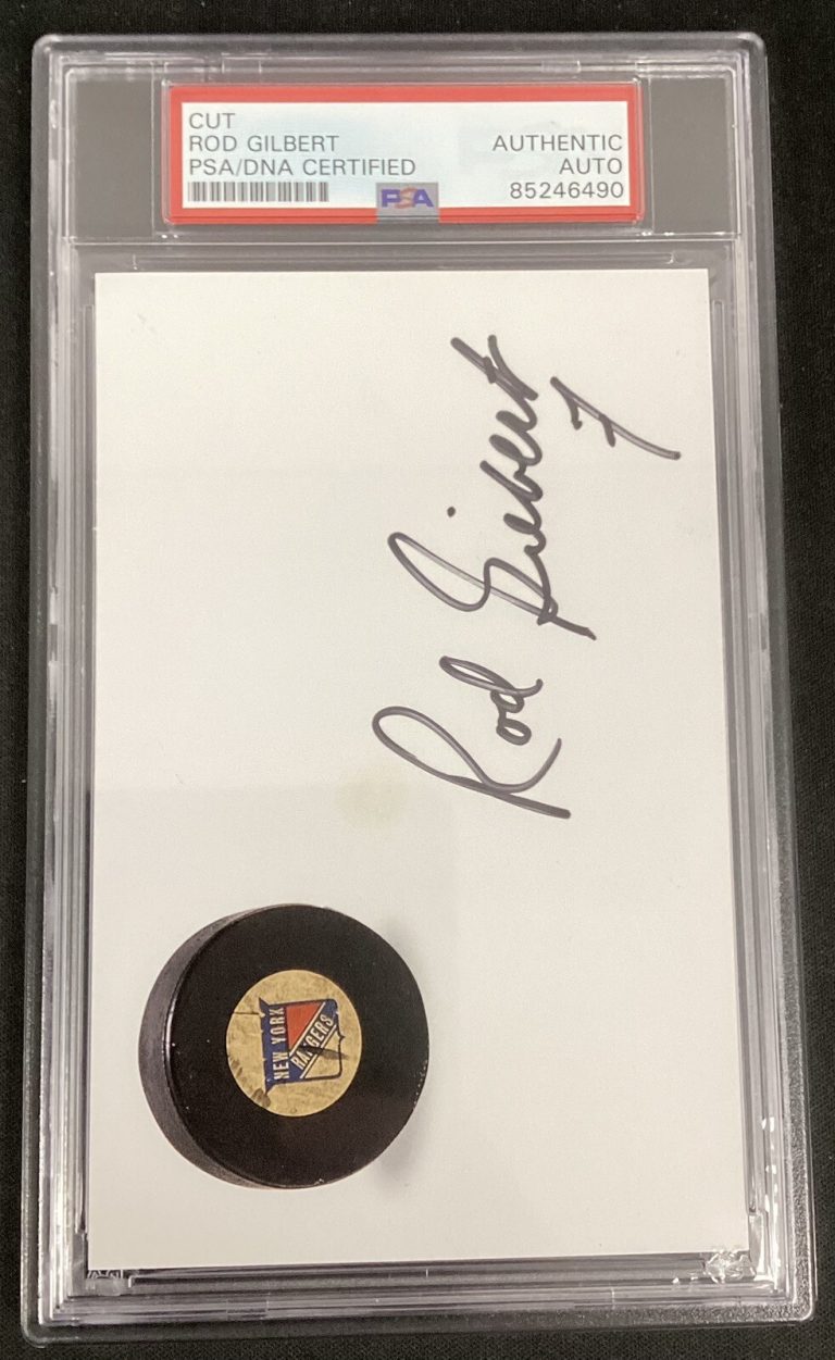 Rod Gilbert Signed Cut New York Rangers Hockey HOF Autograph PSA/DNA