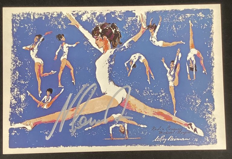 Nadia Comaneci Signed Leroy Neiman Postcard Gold Medal Autograph JSA