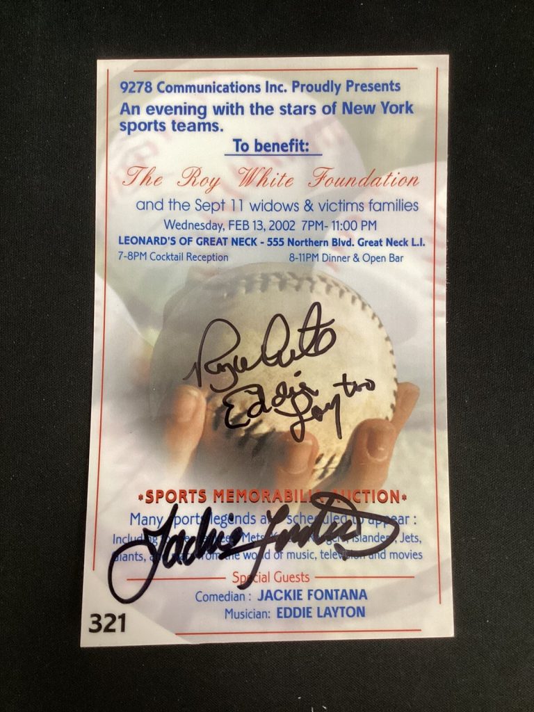 Roy White Eddie Layton Jackie Fontana Signed Invitation Baseball Autograph JSA