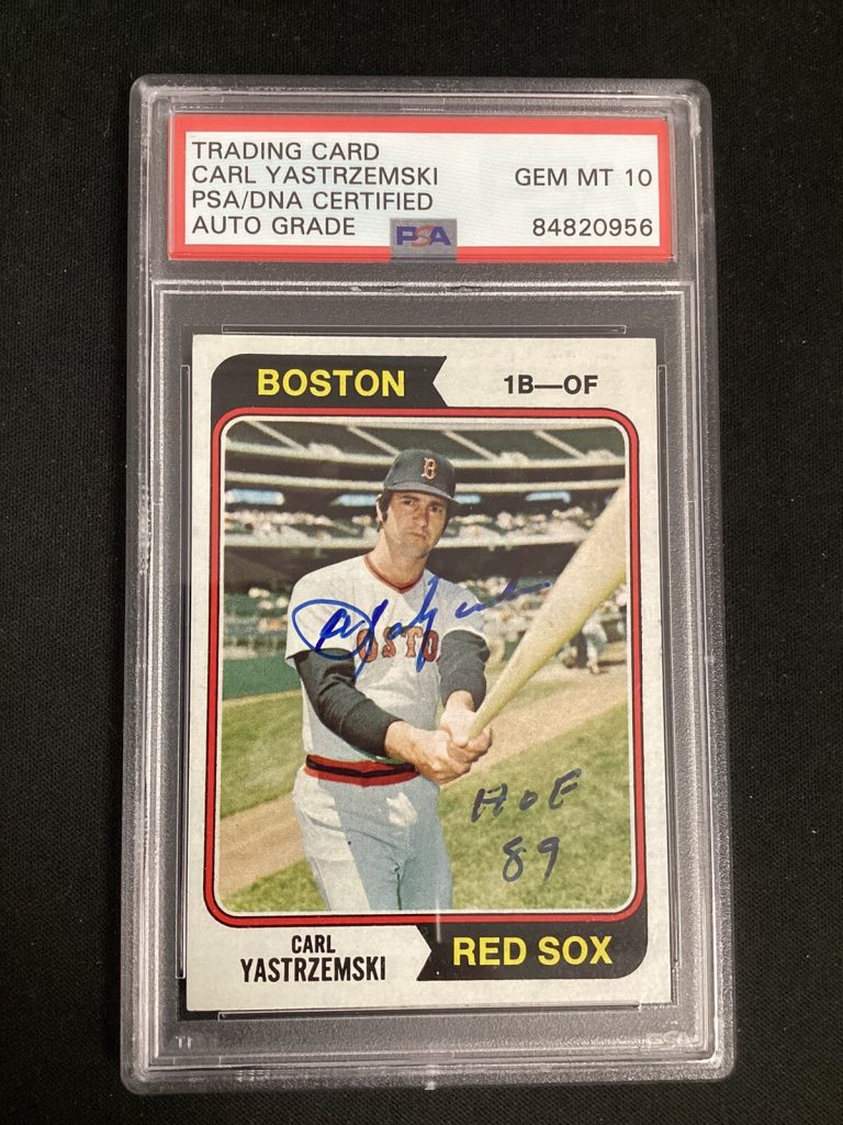 Carl Yastrzemski Signed 1974 Topps #280 Card Red Sox Inscr PSA/DNA Auto GEM 10