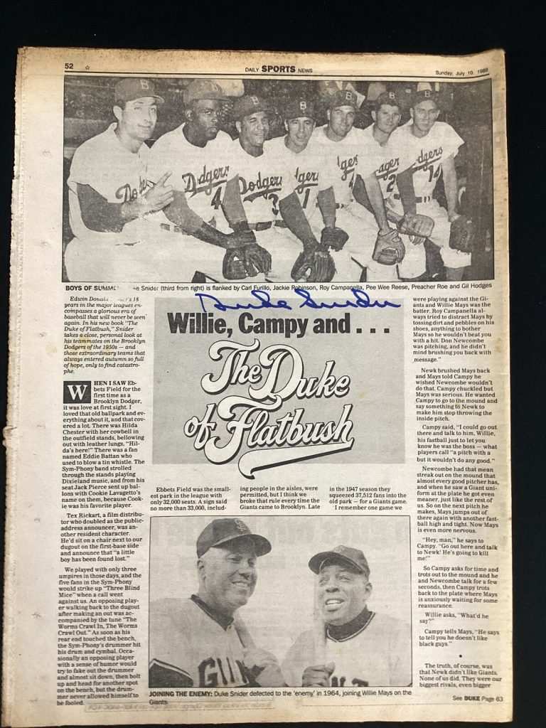 Duke Snider Signed Daily News Newspaper Baseball Dodgers Autograph TPG