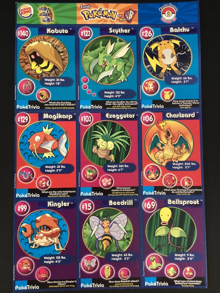 1999 Burger King Pokemon Card Uncut Sheet #8 Mewtwo Strikes Back Charizard