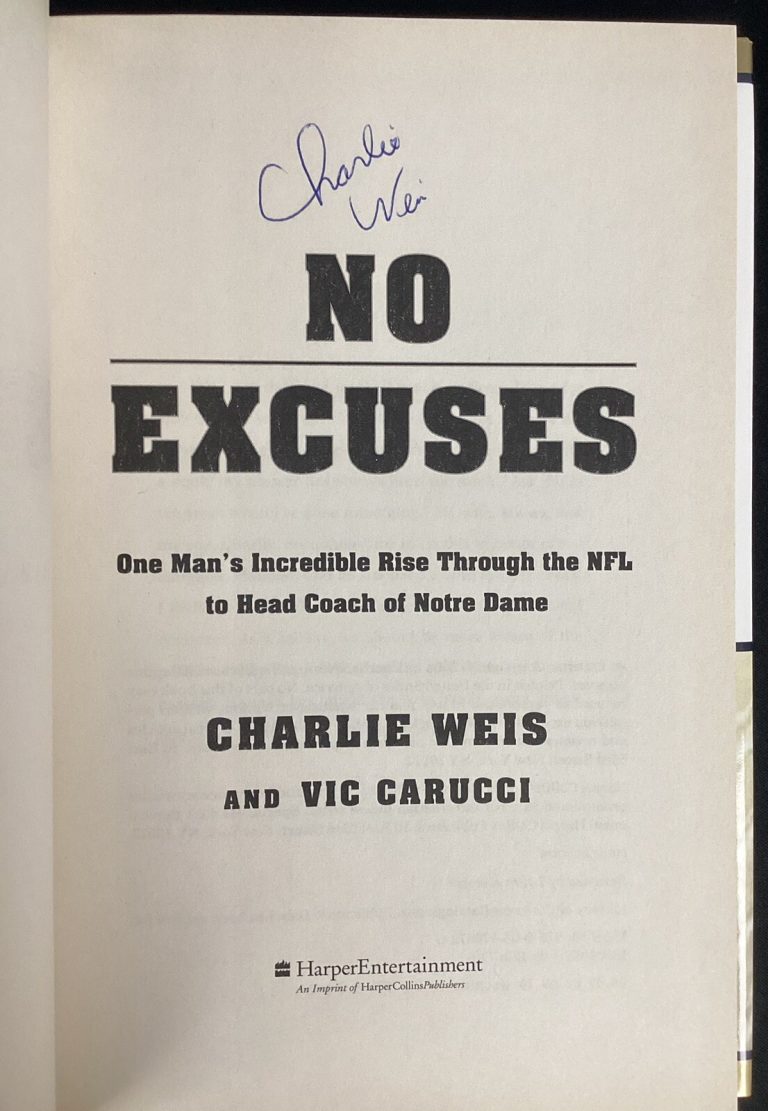 Charlie Weis Signed Book No Excuses Notre Dame College Football Autograph TPG