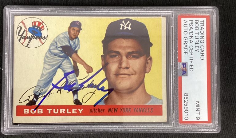 Bob Turley Signed 1955 Topps #38 Baseball Card Yankees Autograph PSA/DNA 9