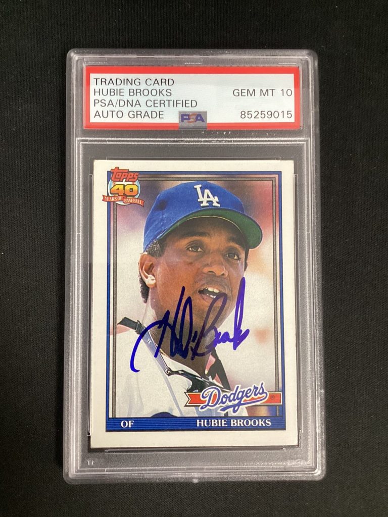 Hubie Brooks Signed 1991 Topps #175 Baseball Card Dodgers Autograph PSA/DNA 10