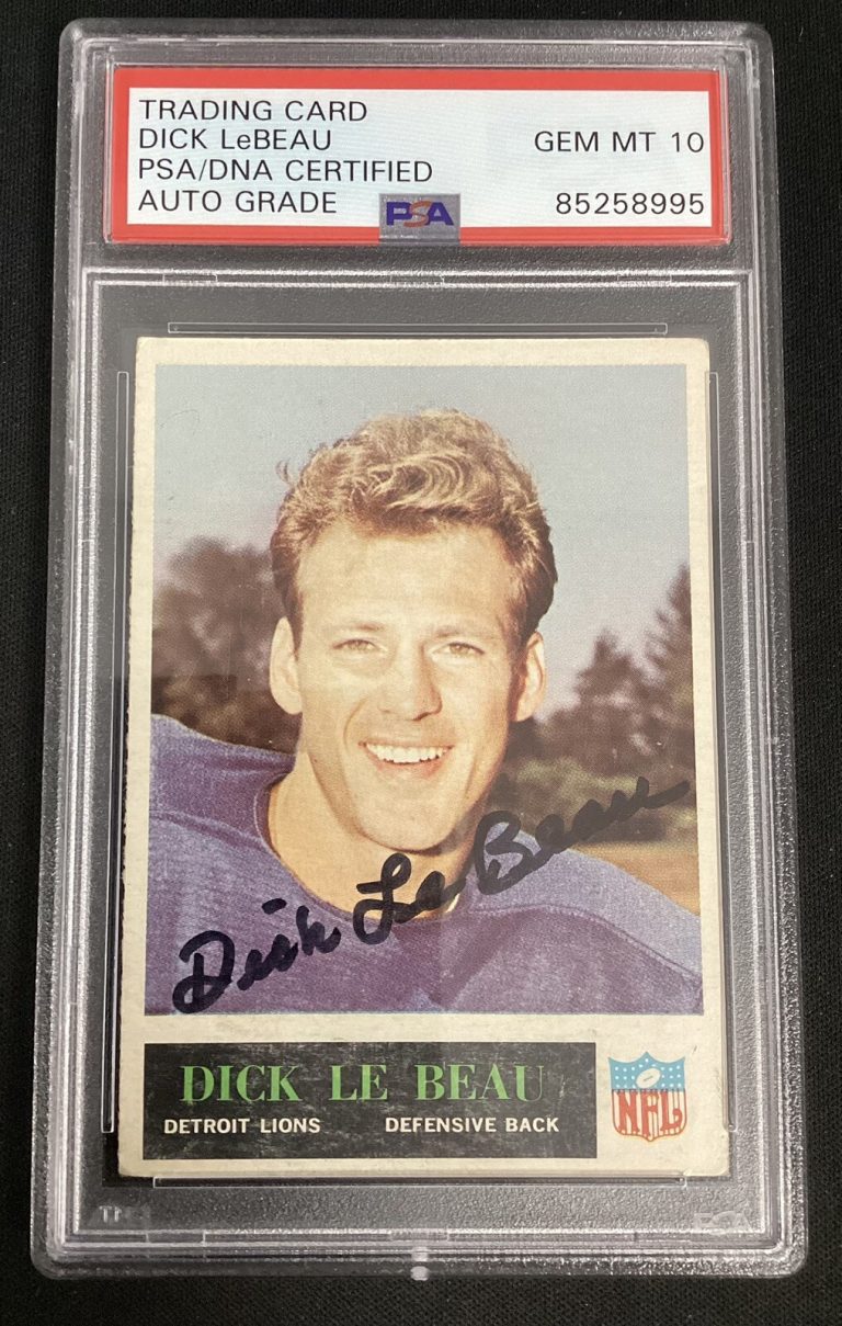 Dick Lebeau Signed 1965 Philadelphia #64 Football Card RC Lions Auto PSA/DNA 10