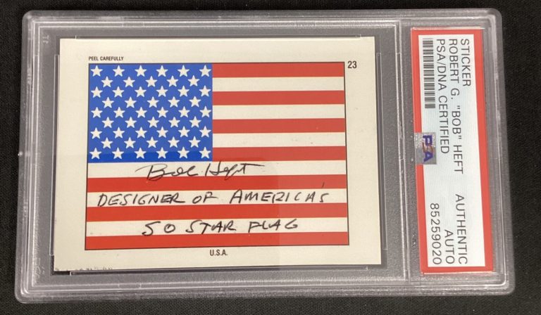 Bob Heft Signed American Flag Sticker Designer Of 50 Star Flag Autograph PSA/DNA
