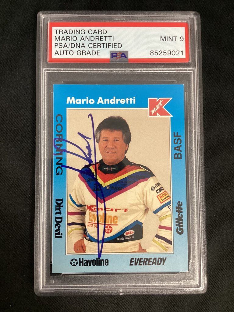 Mario Andretti Signed K Mart Racing Card IndyCar GrandPrix Autograph PSA/DNA 9
